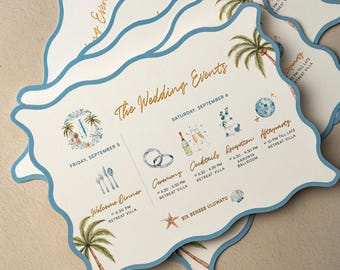 Blue Tropical Wedding Invitation Suite | Watercolor Venue, Monogram, Destination Wedding Stationery