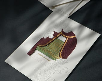 Green Maroon Letterpress Wedding Invitation with Velvet Cover & See-Through Layered Envelope