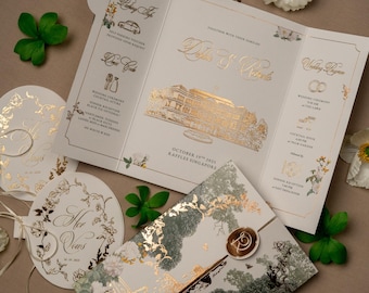 Luxury Botanical Wedding Day Stationery | Letterpress Menus, Place Cards & Schedule Gate Fold