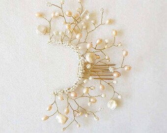 Bridal hair accessories - Statement Ear Cuff rose gold pearl