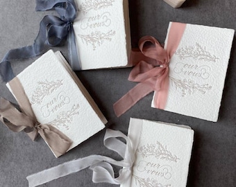 Letterpress Vow Cards on Handmade paper with hand dyed silk ribbons