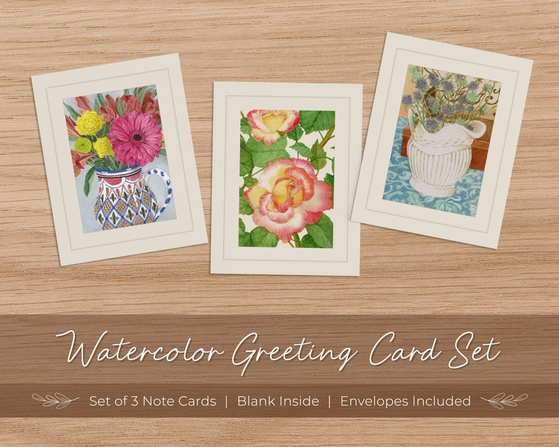 Greeting Card Set | Floral Watercolor Note Cards | Set of 3 - Etsy