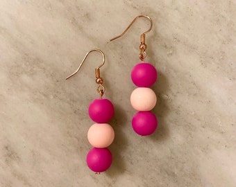 Pendientes con cuentas, pendientes colgantes, extravagantes, únicos, pendientes colgantes, oro rosa, rosa, cobre, diversión
