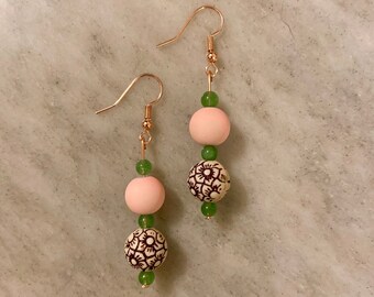 Floral Beaded Earrings, Vintage Style Earrings, Rose Gold, Unique, Copper