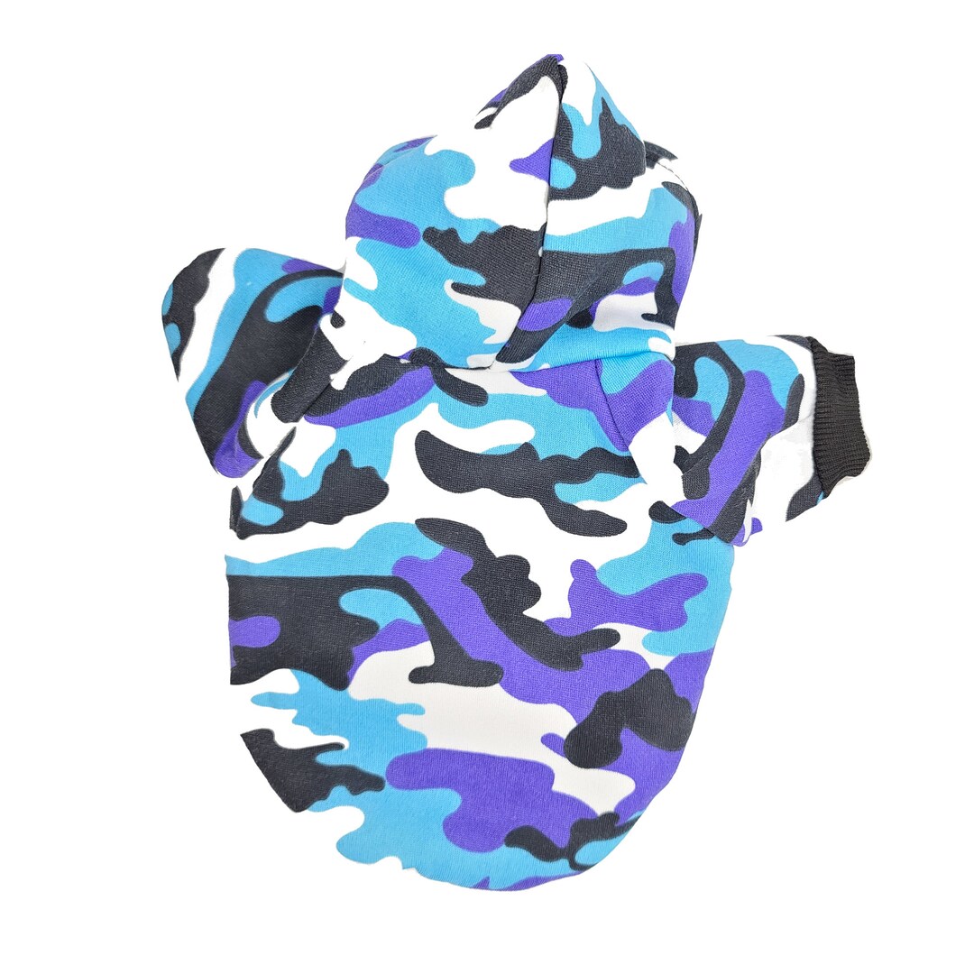 Camo Blank Dog Hoodie for Customization Blue Camo Dog Cotton Sweatshirt