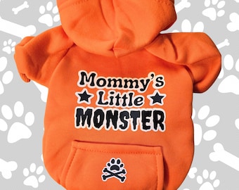 Mommy's Little Monster Orange Personalized Dog, Cat, Pet Hoodie by PoochieTees