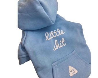 Little Shit Dog Hoodie – Baby Blue Cotton Pet Sweatshirt