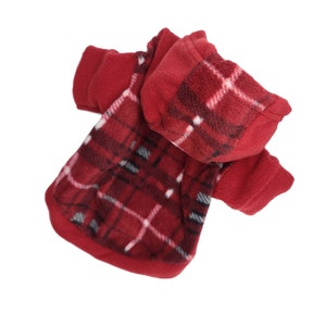 Red Blank Dog Hoodie for Customization -  Red Fleece Blank Dog Flannel Sweatshirt for Personalizing  - Dog clothes - Red Plaid Dog Hoodie