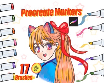 17 Procreate Marker Brushes | Alcohol Markers | Manga and Anime Art Coloring | Coloring Pages Markers Instant Download