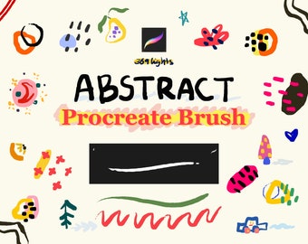 May include: A colorful abstract Procreate brush set with a variety of shapes and textures. The brush set is designed for use in the Procreate app on iPad.
