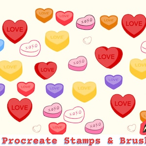 40 Candy Hearts and Text Procreate Stamps & Brushes| Sweethearts Candy| Hearts Washi Tape| Instant Download