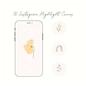 16 Hand-Drawn Yellow & Gray Instagram Highlight Covers|Flower| Abstract| Cute| Textured| IOS App Icons| Instant Download