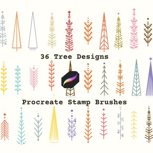 36 Modern Tree Procreate Stamp Brushes| Instant Download