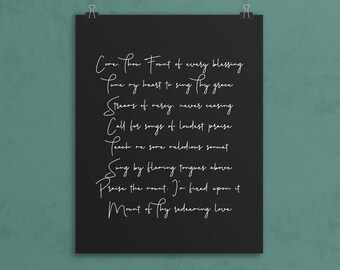 Come Thou Fount Hymn Lyrics Poster, Modern Wall Art, Printable hymn poster