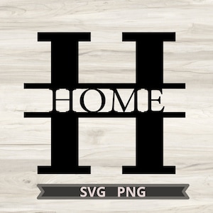 Home Split Letter SVG, Decoración de la puerta delantera, Casa SVG, Signo de madera SVG