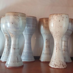 set of eight vintage 1980s Landshipping pottery ceramic wine goblets