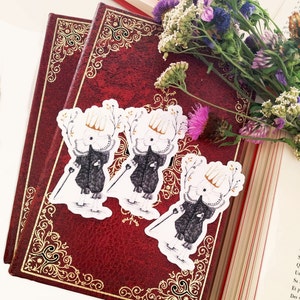 Dessin original ~ Stickers lapin ~ Illustration d'un lapin mousquetaire avec une couronne en or.~  7 cm.