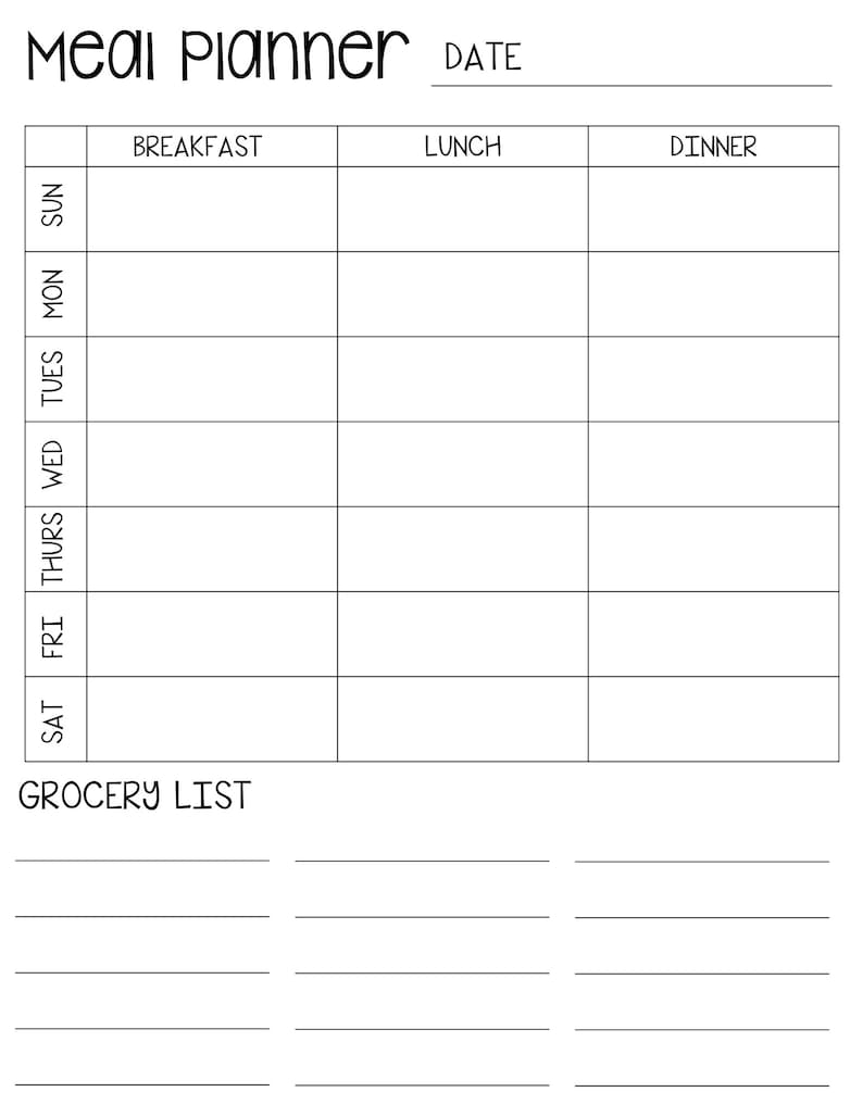 Weekly Meal Planner Grocery List Etsy Weekly Meal Planner Grocery List Etsy