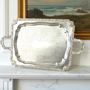 Early 20th Century Extra Large Sheffield Plate or Silverplate on Copper Footed Serving Tray