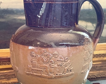 Antique English Doulton Lambeth Harvest Jug /Pitcher with Hunting Scent c. 1858-1910