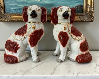 Vintage Staffordshire Ware Spaniel Dogs - 8" tall - a Pair Grandmillenial Decor