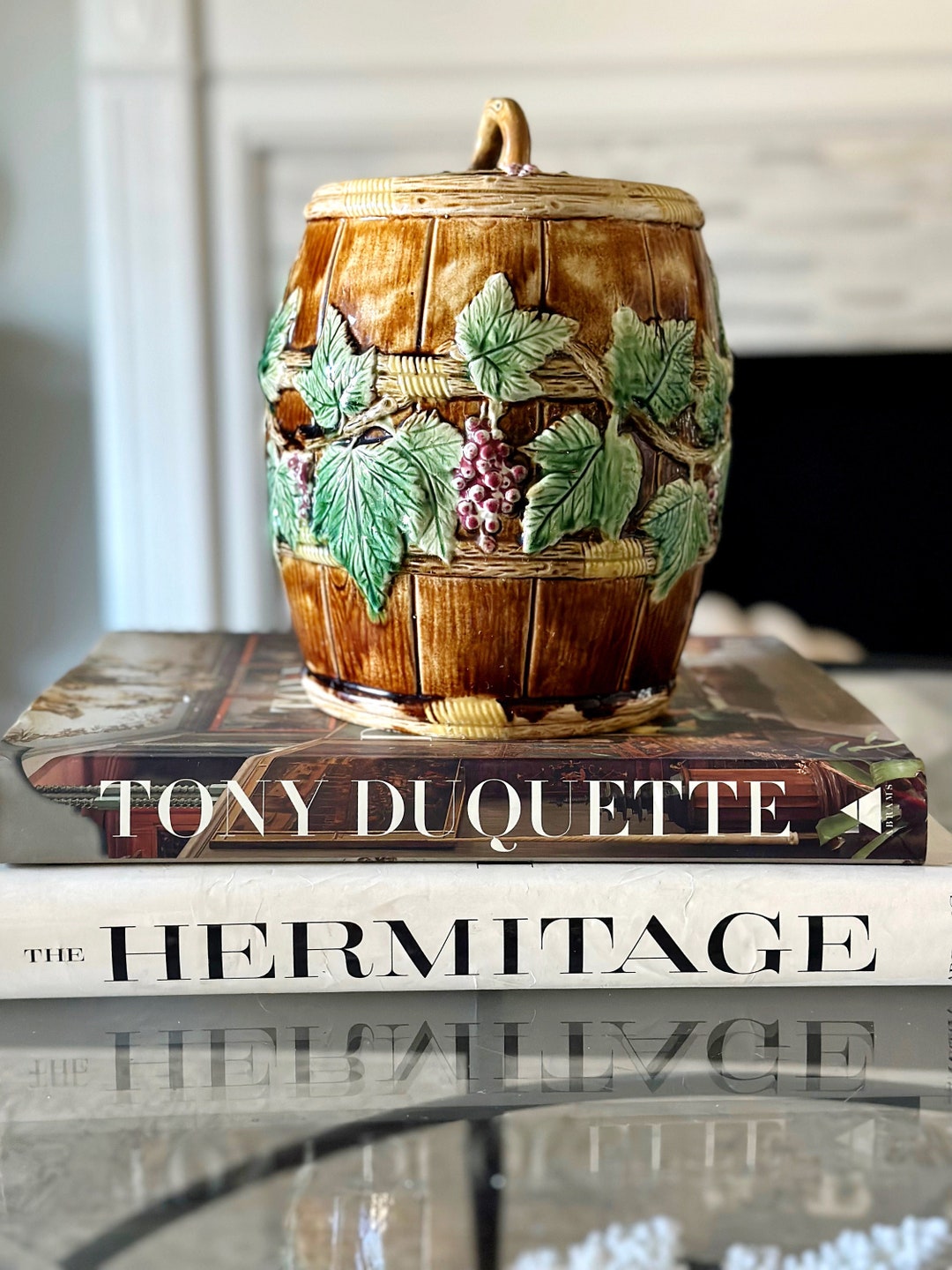 Antique English Majolica Oak Barrel and Vines Biscuit Barrel Etsy