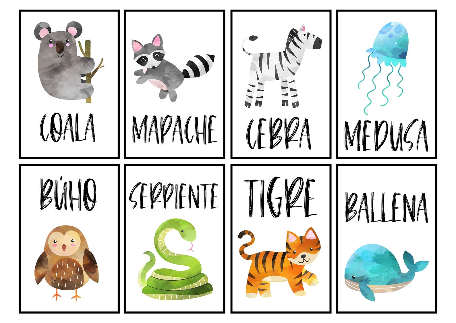 Spanish Animal Flashcards Spanish Vocabulary for Beginners Etsy