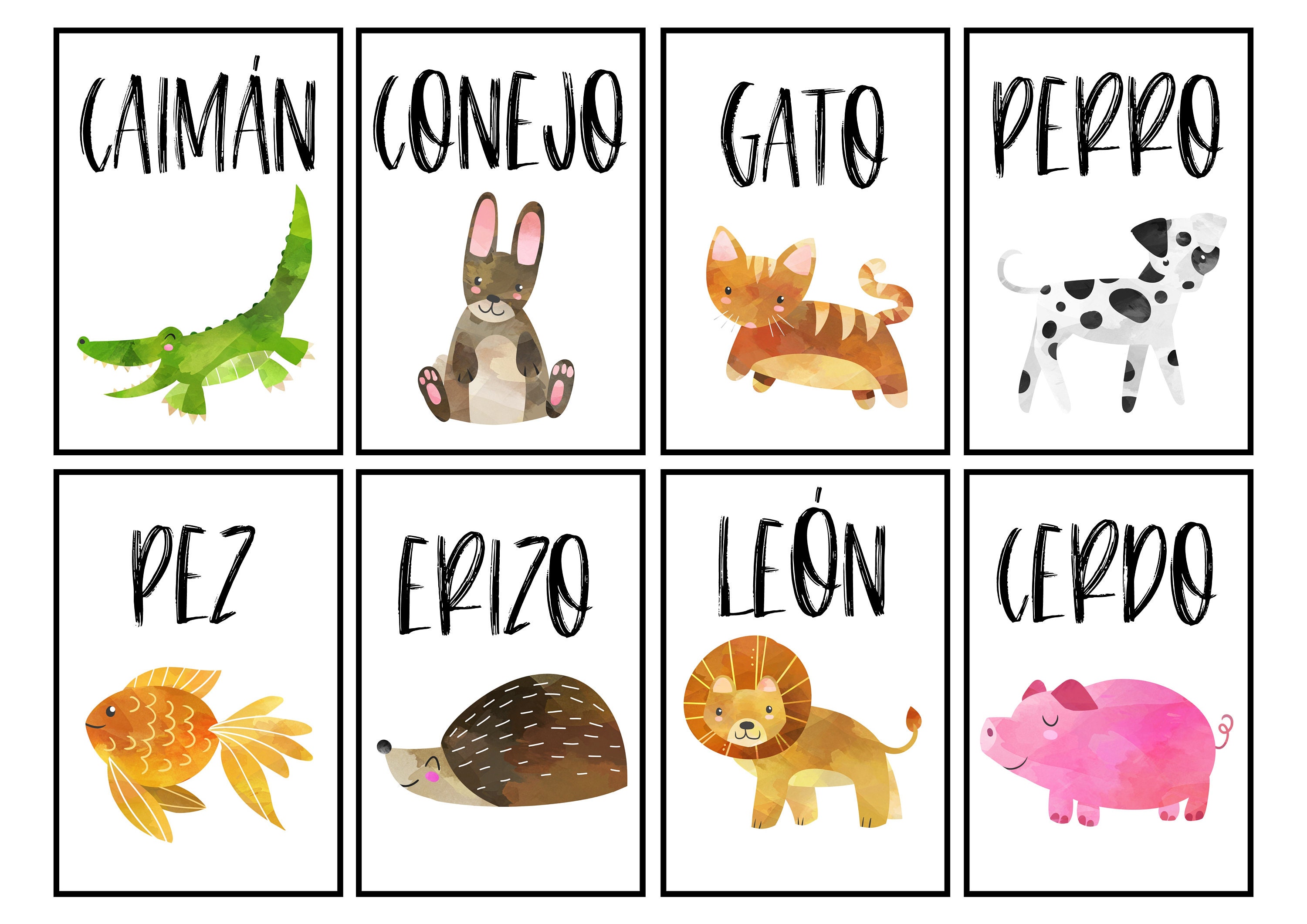 Spanish Animal Flashcards Spanish Vocabulary for Beginners Etsy