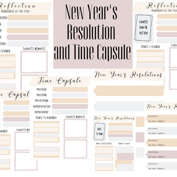 Time Capsule, New Year Resolutions Printable, Goal Planning, Resolutions , New Year Printable, Planner, Digital Downloads
