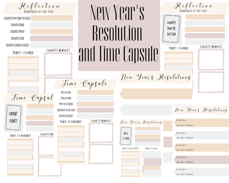 Time Capsule, New Year Resolutions Printable, Goal Planning, Resolutions , New Year Printable, Planner, Digital Downloads image 1