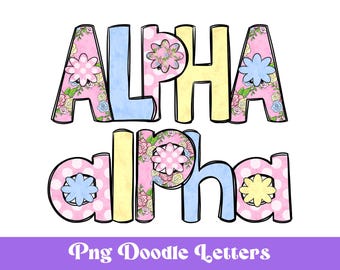 Floral Doodle Alphabet Clipart: Pastel Spring PNG Letters
