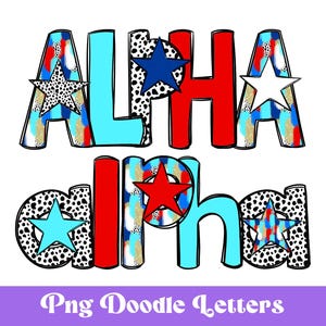 Patriotic Doodle Alphabet Clipart, Polka Dot Pattern, Sublimation Letters, Stripe Alphabet, PNG Design, 4th of July, Alpha Doodle, Dotty