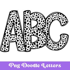 Clipart de alfabeto de rabiscos de pontos dálmatas, conjunto de letras de sublimação, desenhado à mão, alfabeto digital