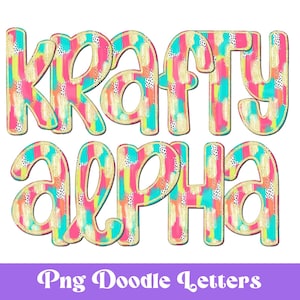 Pinceladas coloridas com glitter, alfabeto doodle, clipart, conjunto de letras de sublimação, desenhado à mão, alfabeto digital, letras do espírito escolar, preppy