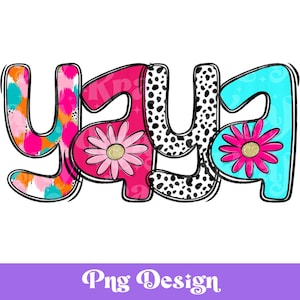 Diseño PNG de sublimación de Preppy Yaya, letras de garabatos brillantes, camiseta del Día de la Madre, vida de mamá, DTF, transferencia de serigrafía, POD
