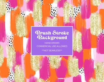 Hand Drawn Messy Paint Brush Stroke Background, Sublimation, Instant Download, Digital Paper, Colorful, Gold Glitter, Bright, Dotty Pattern