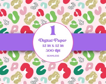 Hand Drawn Cheetah Seamless Pattern, Leopard Animal Print, Christmas, Holiday