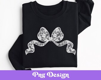 Lazo de encaje floral PNG: Diseño de camiseta coqueta, sublimación (archivo digital)