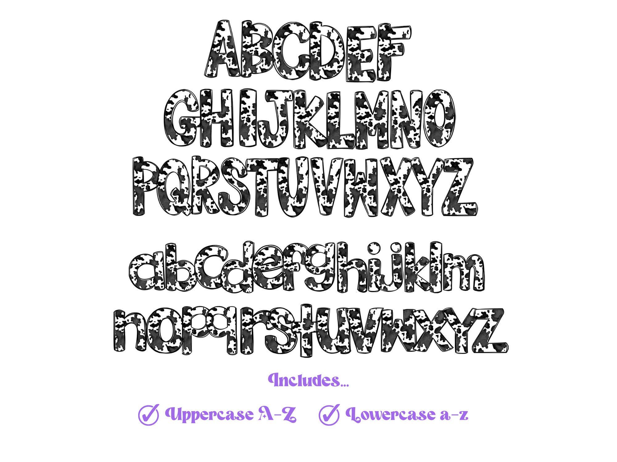 Cow Print Doodle Alphabet, Animal Print, Cowhide, Sublimation Letters ...