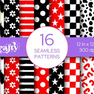 School Colors Seamless Pattern, Digital Repeatable Pattern, Hand Drawn, Scrapbook Paper, Red