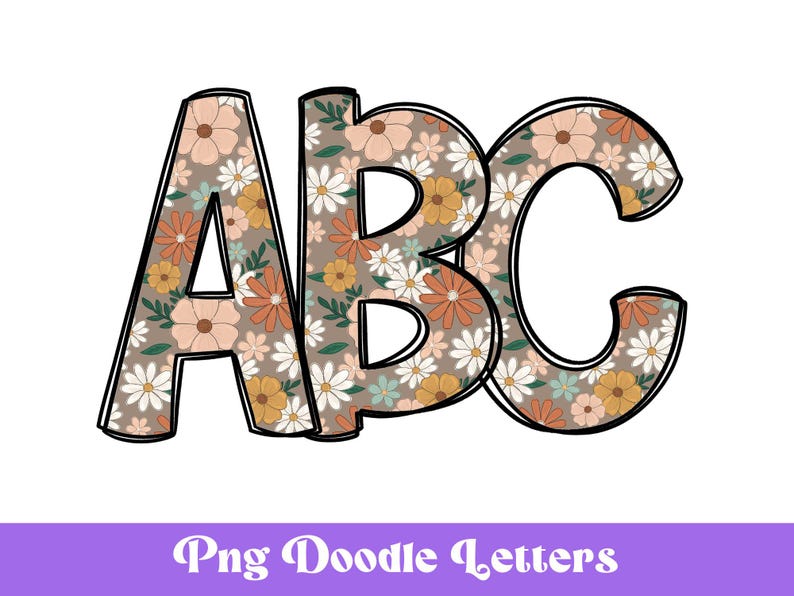 Floral Doodle Alphabet Letters: Retro PNG Clipart (digital File) - Etsy