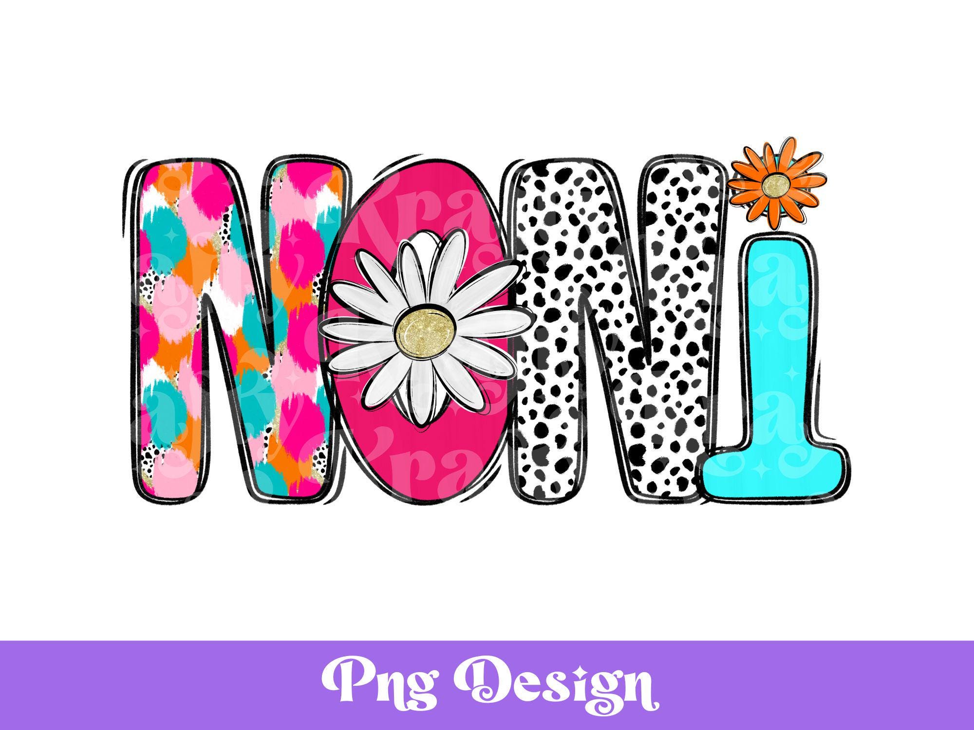 Preppy Noni Sublimation PNG Design, Bright Doodle Letters, Mother's Day Shirt, Mom life, DTF, Screen Print Transfer, POD