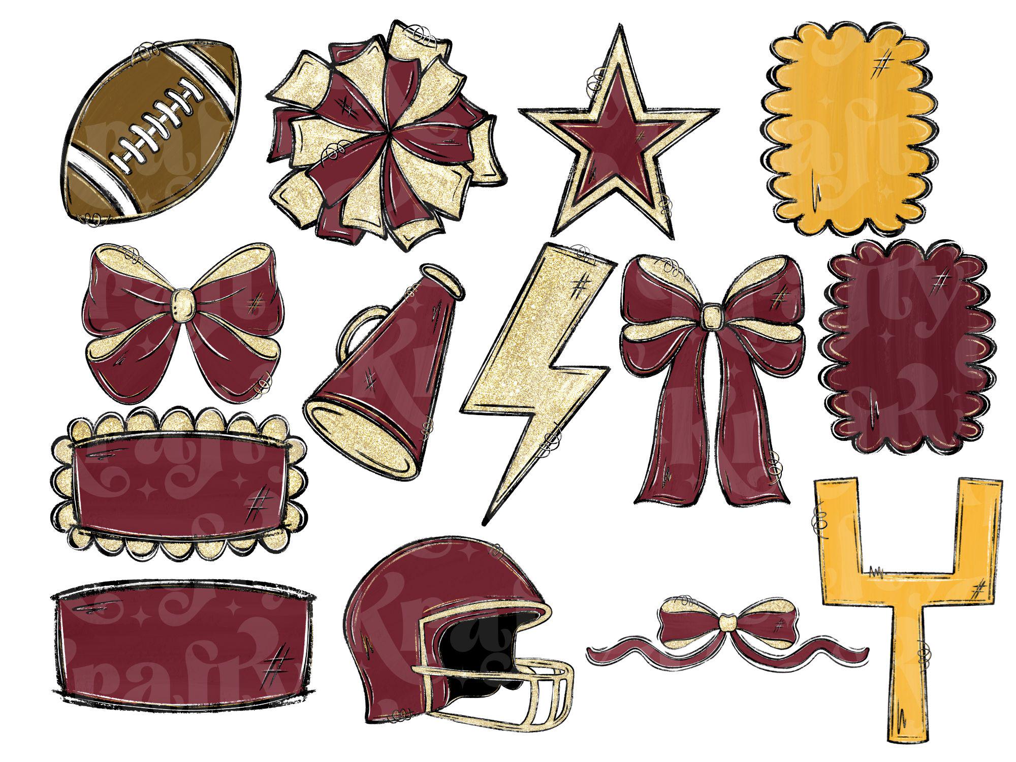 School Spirit Alphabet Set, Hand Drawn Clipart: Maroon Football Team ...