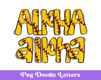 Softball Stitches Doodle Alphabet Clipart: PNG Design (Digital File)