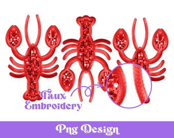 Faux Embroidery Mardi Gras Crawfish Png, Sublimation Designs, Louisiana Clipart, Faux Sequin, New Orleans