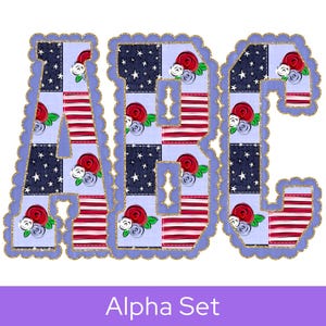 4th of July Floral Doodle Alpha Set, Alphabet Letters: Patriotic PNG Clipart