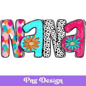 Diseño PNG de sublimación de Preppy Nana, letras de garabatos brillantes, camiseta del Día de la Madre, vida de mamá, DTF, transferencia de serigrafía, POD