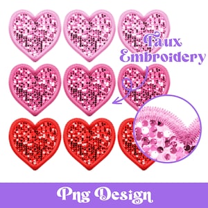 Namaakborduurwerk paillettenharten png, sublimatieontwerpen, Valentijnsdag-clipart, neppailletten