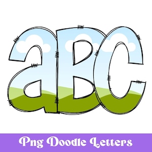 Letras de moldura Canva, alfabeto Doodle, letras de sublimação PNG, desenhado à mão, fonte de modelo Canva
