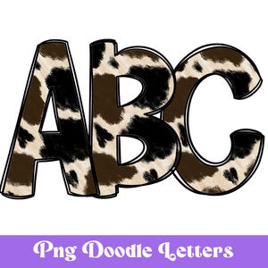 Cow Print Doodle Alphabet Clipart: Western PNG Letters (Digital File)